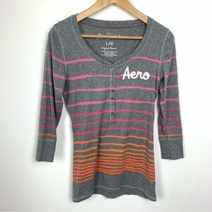 Aeropostale Y2K Striped Long Sleeve Henley